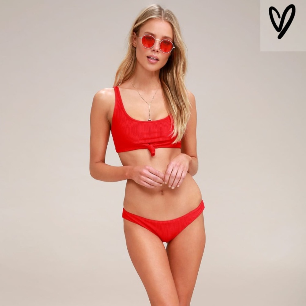 Frankie's Bikinis Greer Ribbed Bottom in Red BNWT